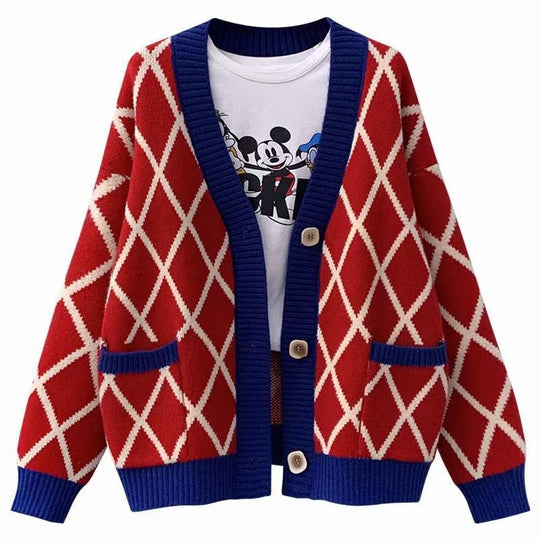 Damen Grobstrickcardigan mit Karomuster R&B