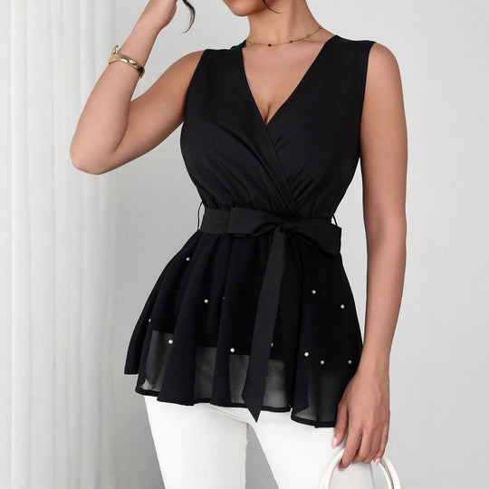 Damen Elegantes Wickeloberteil mit dekorativen Perlen R&B