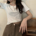 Damen Kurzarm Henley-Shirt