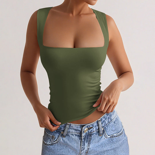 Damen Figurbetontes Trägershirt mit quadratischem Ausschnitt und elastischem Komfort R&B