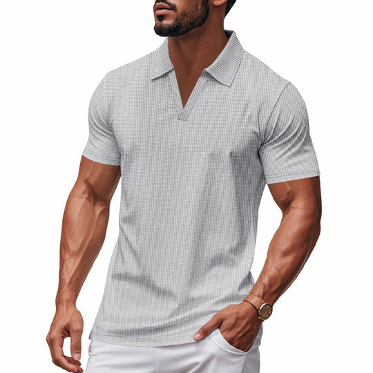 Herren Poloshirt mit strukturiertem Design und modernem V-Ausschnitt R&B