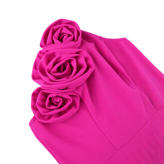 Damen Maxikleid mit asymmetrischem Schnitt und dekorativen Rosenapplikationen R&B