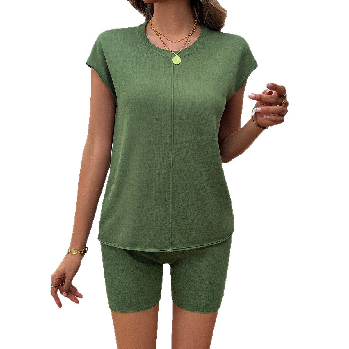 Damen Lässiges Sportanzug-Set mit bequemem Oberteil und kurzen Hosen R&B