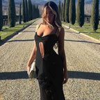 Damen Maxi-Kleid mit hohem Schlitz und raffinierten Rüschendetails
