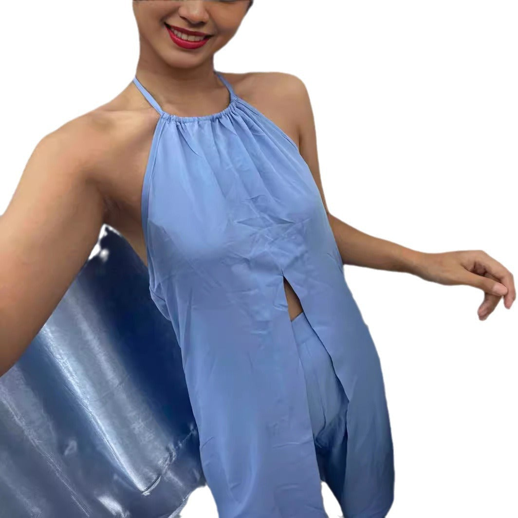 Damen Elegantes Overall mit offenem Schnitt und langem Cape R&B