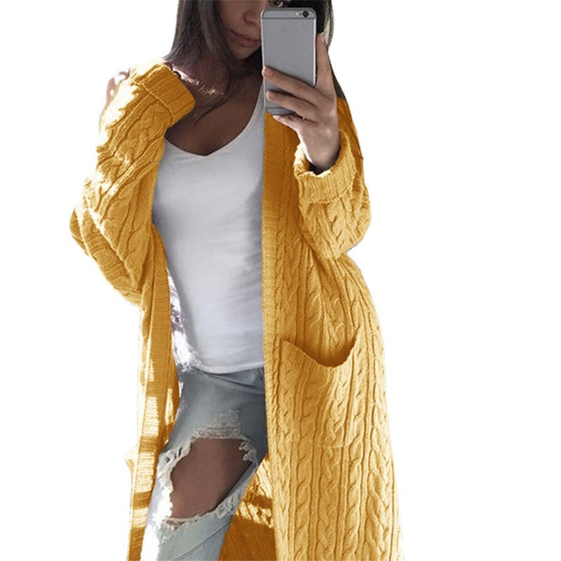 Damen gemusterter Strickmantel mit praktischen Taschen und offenem Schnitt R&B
