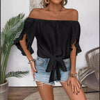 Damen Off-Shoulder-Bluse mit Rüschendetails und Taillenbindung R&B