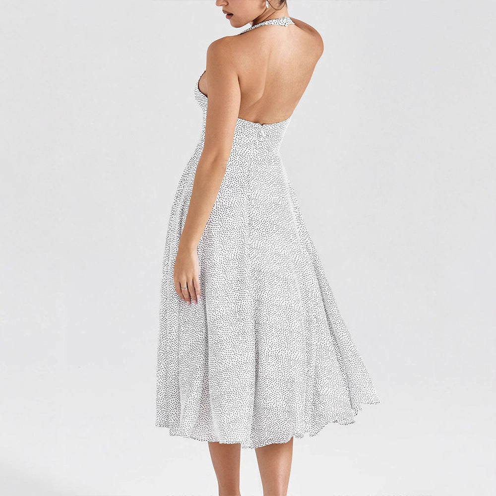 Damen Sommerliches Neckholderkleid mit tiefem V-Ausschnitt und weit schwingendem Rock R&B