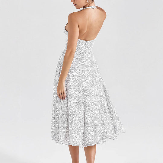 Damen Sommerliches Neckholderkleid mit tiefem V-Ausschnitt und weit schwingendem Rock R&B