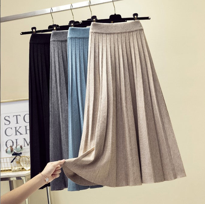 Damen Plissierter Maxi-Rock aus hochwertigem Strickstoff R&B