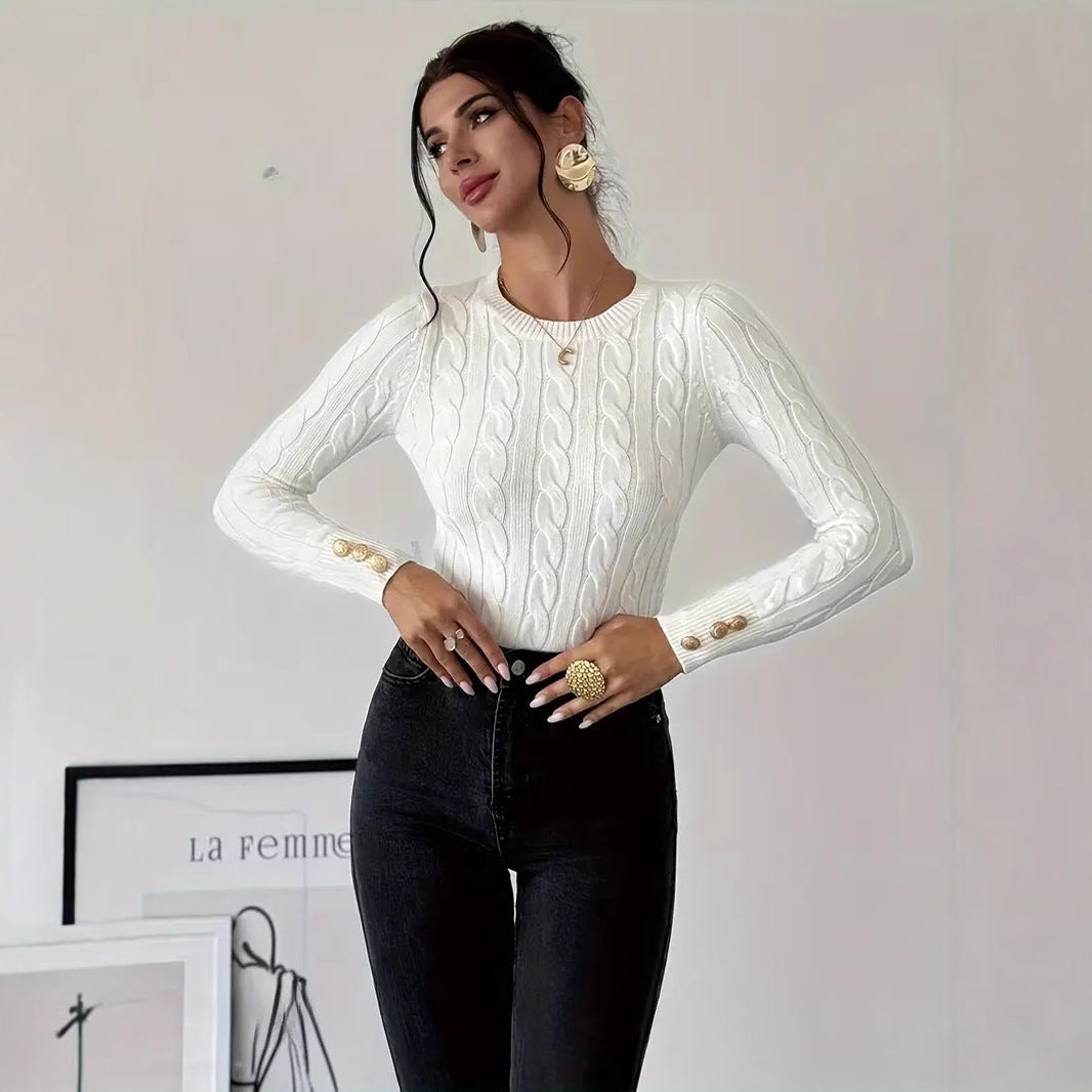 Damen Grobstrick Pullover mit dekorativen Knopfdetails R&B