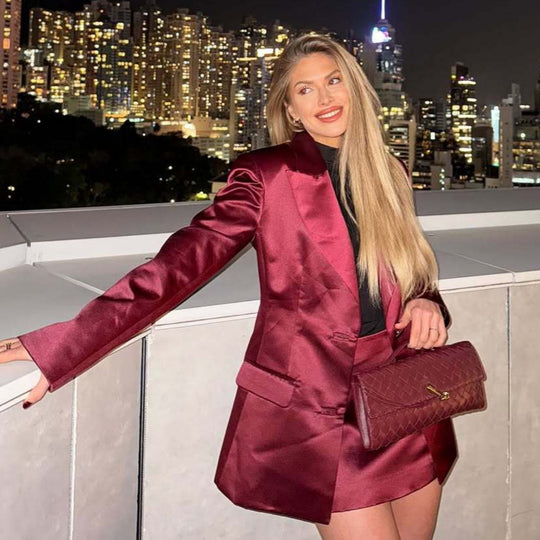 Damen eleganter Satin Blazer mit passendem Minirock R&B