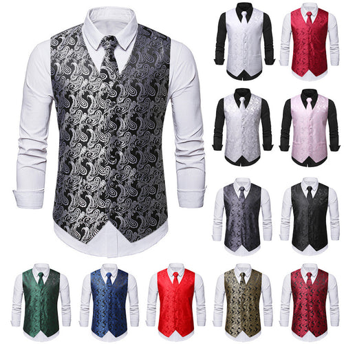 Herren elegante Weste mit feinem Paisleymuster und passendem Krawatten-Set R&B