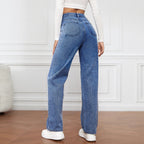 Damen Weite High-Waist Jeans im klassischen Stil mit betontem Bein R&B