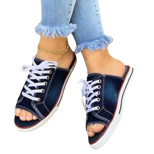 Damen Freizeitschuhe im lässigen Denim-Design mit offenem Zehenbereich R&B