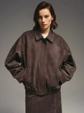 Damen Modische Kunstlederjacke mit elegantem Stehkragen und lässigem Schnitt R&B