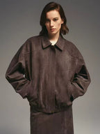 Damen Modische Kunstlederjacke mit elegantem Stehkragen und lässigem Schnitt R&B