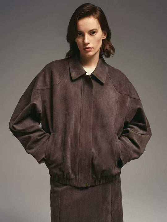 Damen Modische Kunstlederjacke mit elegantem Stehkragen und lässigem Schnitt R&B