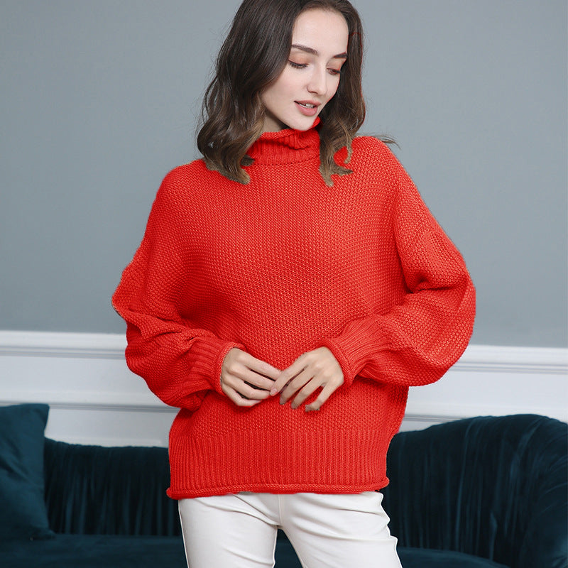 Damen Strickpullover mit hochgeschlossenem Kragen und weitem Schnitt R&B