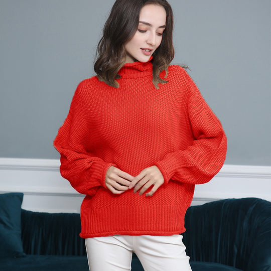 Damen Strickpullover mit hochgeschlossenem Kragen und weitem Schnitt R&B