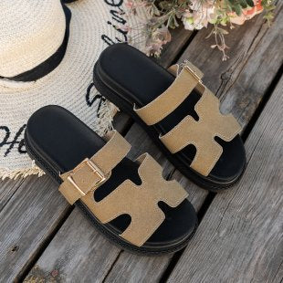 Damen bequeme Riemensandalen mit modischer Schnalle und gepolsterter Sohle R&B