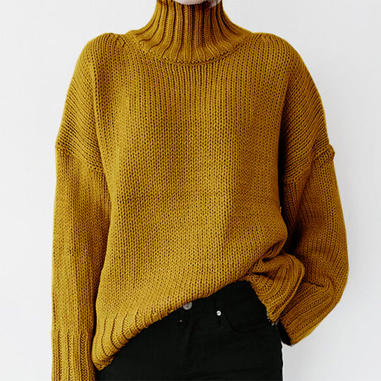 Damen Grober Strickpullover mit hohem Kragen und lässigem Schnitt R&B