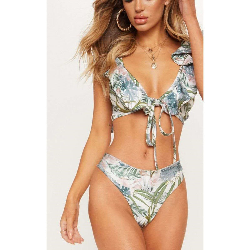 Damen Bikiniset mit Rüschen und Pflanzenmuster R&B