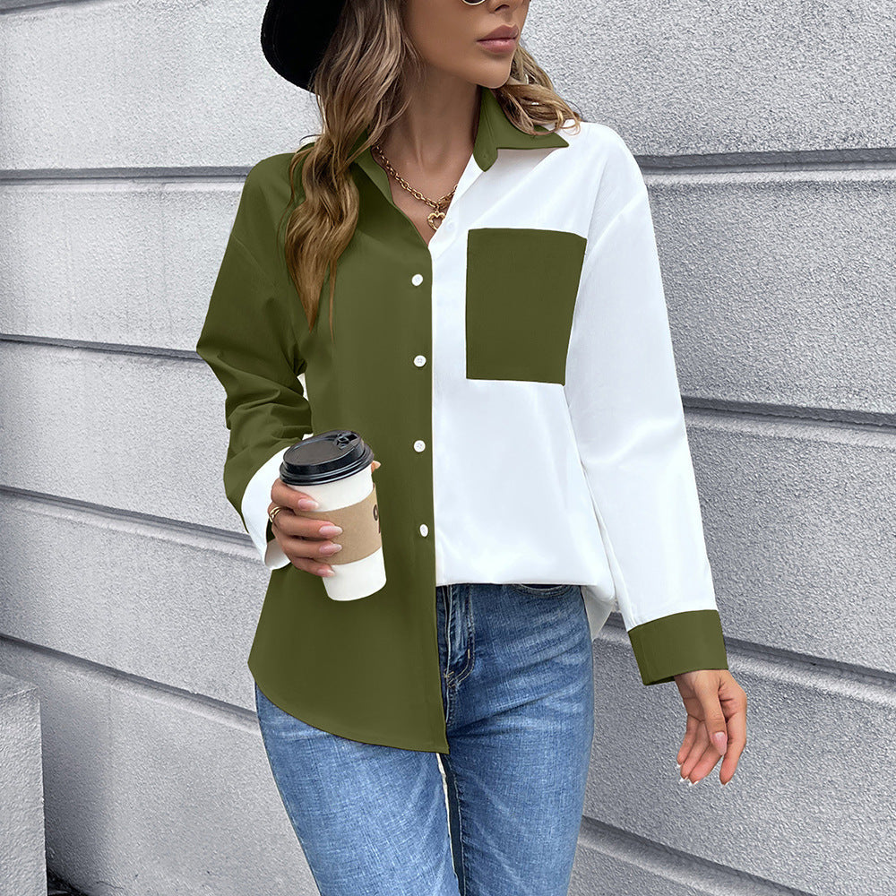 Damen Elegante Oversized Bluse mit Kontrastpaten R&B