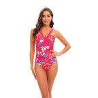 Damen Einteiler Badeanzug mit floralem Design und modernem V-Ausschnitt R&B