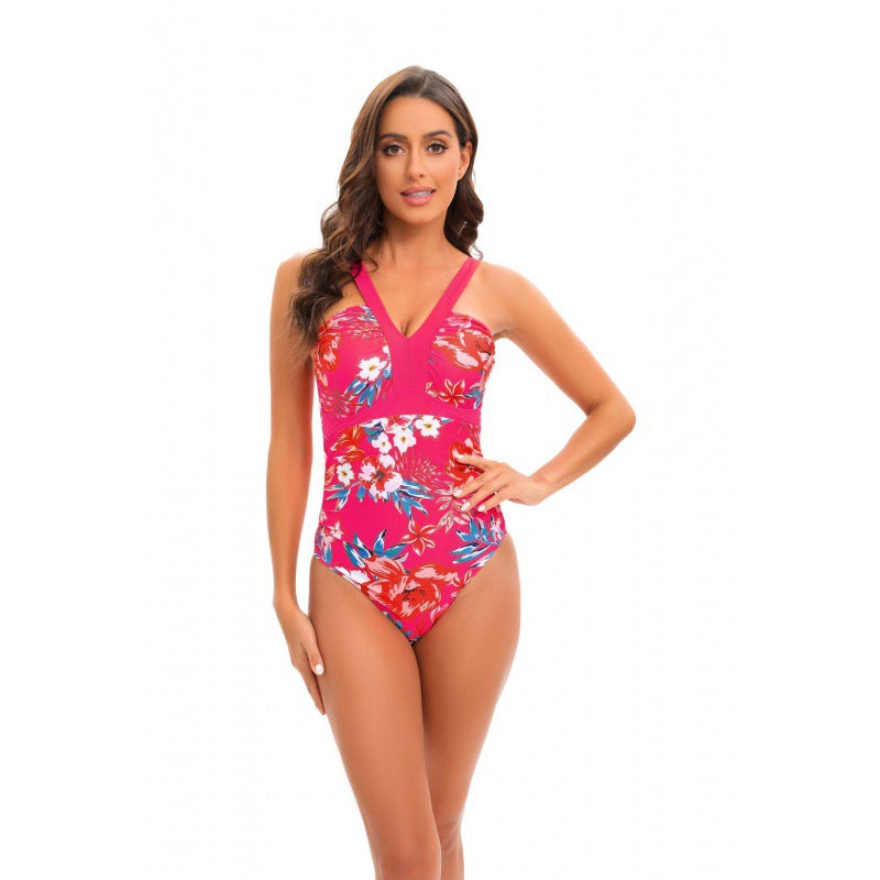 Damen Einteiler Badeanzug mit floralem Design und modernem V-Ausschnitt R&B