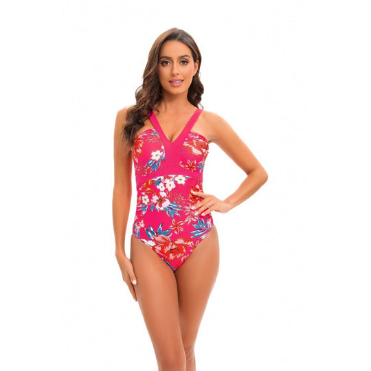 Damen Einteiler Badeanzug mit floralem Design und modernem V-Ausschnitt R&B
