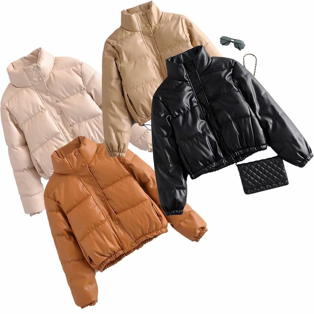 Damen kurz geschnittene Steppjacke mit hohem Kragen und elastischen Bünde R&B