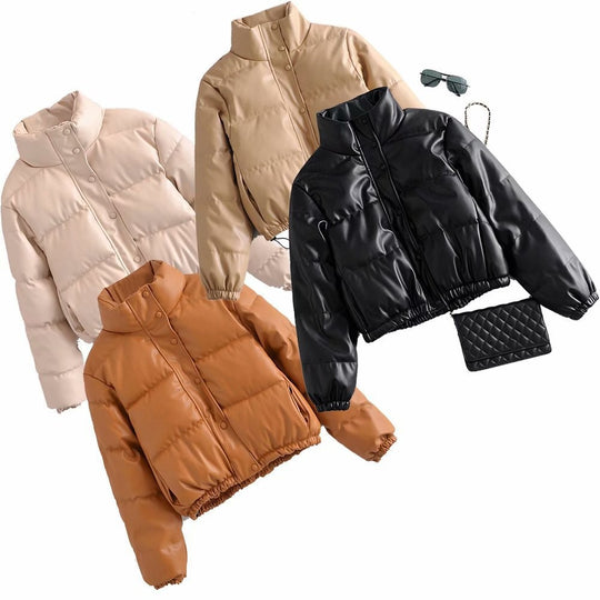 Damen kurz geschnittene Steppjacke mit hohem Kragen und elastischen Bünde R&B