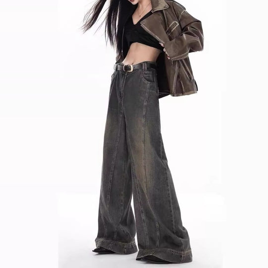 Damen Weit geschnittene High-Waist Jeans im urbanen Stil R&B