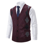 Herren nan ärmellose Strickweste mit Argyle-Muster, Teddyfutter und durchgehender Knopfleiste R&B