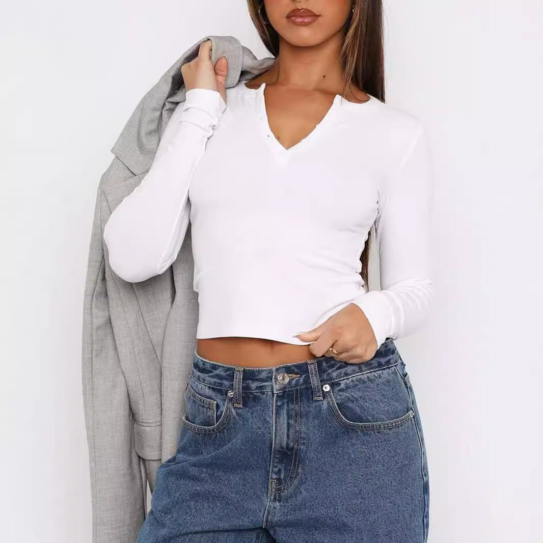 Damen Langarm-Hemd mit Knopfleiste und schmalem Schnitt R&B