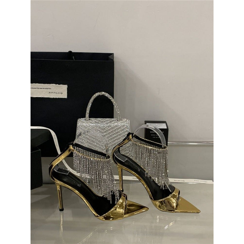 Damen spitze High Heel Sandalen mit funkelndem Strassbesatz R&B