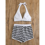 Damen Bikini-Set mit hochwertigem Chevron-Muster und verstellbaren Trägern R&B