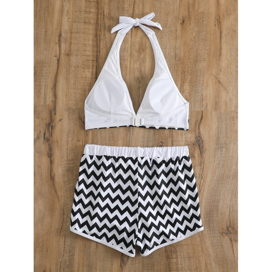 Damen Bikini-Set mit hochwertigem Chevron-Muster und verstellbaren Trägern R&B