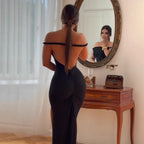 Damen Off-Shoulder Maxi-Kleid mit figurbetonendem Schnitt und elegantem Saum R&B