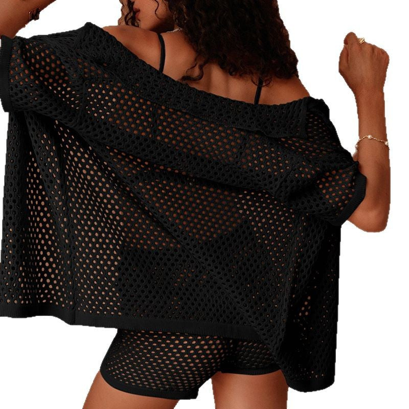 Damen luftige Strickjacke mit lockerer Passform und eleganter Schnürung R&B