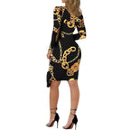 Damen Figurbetontes Wickelkleid mit Kettenmuster R&B