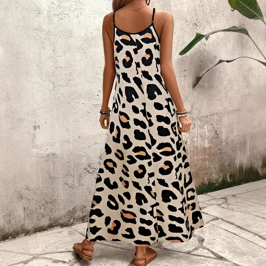 Damen Maxikleid mit Tiermotiv und spaghettiträgern R&B