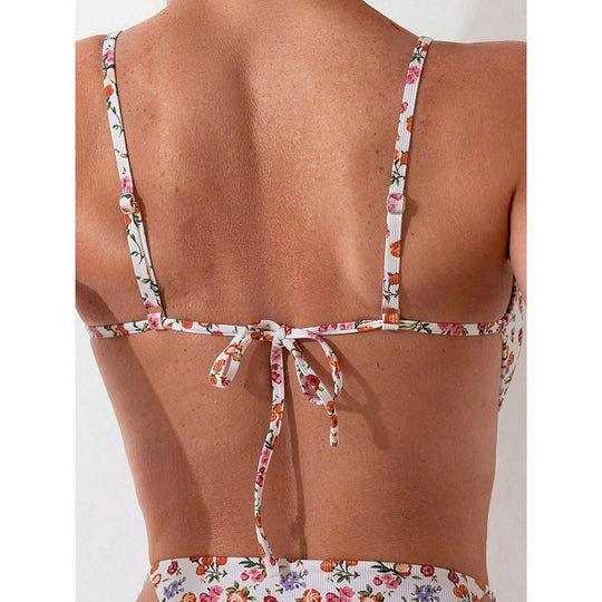 Damen Triangel-Bikini mit floralen Akzenten und verstellbaren Trägern R&B