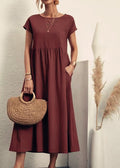 Damen Midikleid mit Lässigem Schnitt und Seitlichen Taschen R&B