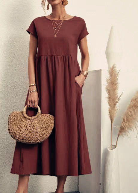 Damen Midikleid mit Lässigem Schnitt und Seitlichen Taschen R&B