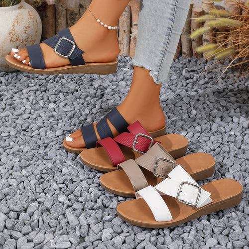 Damen Komfortable Riemchen-Sandalen mit dekorativem Schnallenverschluss R&B