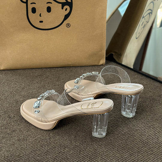 Damen Glamouröse Plateau-Sandalen mit durchsichtigen Riemen und funkelnden Kristall-Akzenten R&B