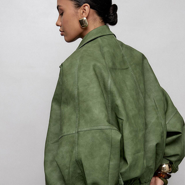 Damen lässige Oversized Jacke aus veganem Wildleder R&B