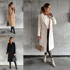 Damen Eleganter Doppelreiher-Mantel mit strukturiertem Stoff und taillierbarem Gürtel R&B
